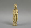 Figures, Unglazed pottery; only b: pottery, unglazed, whitish with traces of polychrome, China