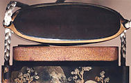 Case (Inrō) with Design of Thatched Hut with Crane, Reeds and Mountains, Lacquer, roiro, gold, silver and red hiramakie, togidashi, nashiji; Interior: roiro and fundame, Japan