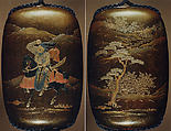 Case (Inrō) with Design of Courtier on Horseback (obverse); Landscape with Trees (reverse), Lacquer, fundame, nashiji, gold and colored hiramakie, takamakie; Interior: nashiji and fundame, Japan