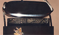 Case (Inrō) with Design of Chrysanthemum and Bee (obverse); Praying Mantis (reverse), Lacquer, roiro, gold and colored hiramakie, raden, ceramic inlay; Interior: roiro and fundame, chinkinbori, Japan