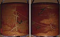 Case (Inrō) with Design of Birds in Flight and Seated beside Rice Sheaves, Lacquer, brown, nashiji, gold, black and red togidashi; Interior: nashiji and fundame, Japan