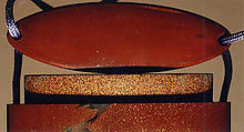Case (Inrō) with Design of Birds in Flight and Seated beside Rice Sheaves, Lacquer, brown, nashiji, gold, black and red togidashi; Interior: nashiji and fundame, Japan