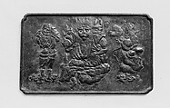 Metal plaque with Fudō Myōō and attendants Seitaka Dōji and Kongara Dōji, Myōchin Nobuie Japanese, Iron, Japan
