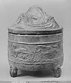 Tripod container with hill-shaped cover, Earthenware with lead green glaze, China