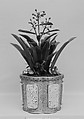 Pot with Plant, Nephrite, a mottling of light and dark green with black specks, China