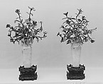 Vase with Flowers, Jadeite, the vases white with mottlings of emerald-green and a very faint lavender tint, China