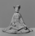 Female musician with zither, Earthenware with pigment, China