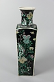 Square vase with scenes of four seasons, Porcelain painted in polychrome enamels over a black ground (Jingdezhen ware, famille noire), China