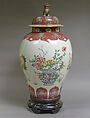 Covered jar with baskets of flowers, Porcelain painted in overglaze polychrome enamels (Jingdezhen ware), China
