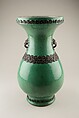 Vase with lion-head handles, Porcelain with green glaze and relief decoration (Jingdezhen ware), China