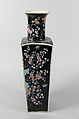 Square vase with scenes of four seasons, Porcelain painted in polychrome enamels over a black ground (Jingdezhen ware, famille noire), China