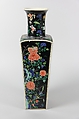 Square vase with scenes of four seasons, Porcelain painted in polychrome enamels over a black ground (Jingdezhen ware, famille noire), China