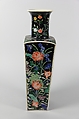 Square vase with scenes of four seasons, Porcelain painted in polychrome enamels over a black ground (Jingdezhen ware, famille noire), China