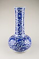 Bottle vase with floral scrolls, Porcelain painted in underglaze cobalt blue (Jingdezhen ware), China