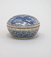 Seal paste box with dragon, Soft-paste porcelain painted in underglaze cobalt blue (Jingdezhen ware), China