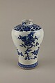Meiping vase  with peach, pomegranade, and fingered citron, Soft-paste porcelain painted in underglaze cobalt blue (Jingdezhen ware), China