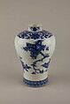 Meiping vase  with peach, pomegranade, and fingered citron, Soft-paste porcelain painted in underglaze cobalt blue (Jingdezhen ware), China