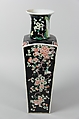 Square vase with birds and flowers, Porcelain painted in polychrome enamels over a black ground (Jingdezhen ware, famille noire), China