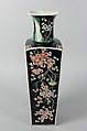 Square vase with birds and flowers, Porcelain painted in polychrome enamels over a black ground (Jingdezhen ware, famille noire), China