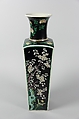 Square vase with flowers of four seasons, Porcelain painted in polychrome enamels over black ground (Jingdezhen famille noire ware), China