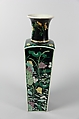 Square vase with flowers of four seasons, Porcelain painted in polychrome enamels over black ground (Jingdezhen famille noire ware), China