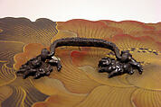 Portable Picnic Set (sagejū) with Peonies, Lacquered wood with gold, silver, red togidashimaki-e, hiramaki-e on black and nashiji lacquer ground, Japan