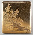 Writing Box with Yellow Rose Flowers and Rushing Stream, Black lacquer with gold and silver takamaki-e, hiramaki-e, togidashimaki-e and cutout gold foil application, Japan