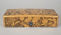 Letter Box (Fumibako) with Design of Cherry Blossom and Maple Leaf, Polished lacquer with sprinkled gold and gold lacquer, mounted with silver rings, Japan