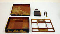 Writing Box with Design of a Cherry Tree and Waterfall, Gold and silver maki-e on black lacquer, Japan