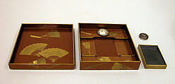 Writing Box (Suzuribako) with Design of Fans, Gold and silver maki-e on gold-sprinkled lacquer, Japan