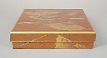 Writing Box (Suzuribako) with Design of Fans, Gold and silver maki-e on gold-sprinkled lacquer, Japan