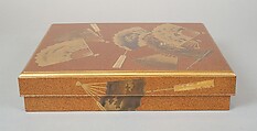 Writing Box (Suzuribako) with Design of Fans, Gold and silver maki-e on gold-sprinkled lacquer, Japan