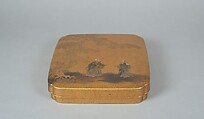 Writing Box with Design of Elderly Couple under Pine from the Noh Play Takasago, Gold maki-e with colored lacquer on black lacquer, Japan