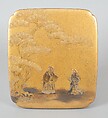 Writing Box with Design of Elderly Couple under Pine from the Noh Play Takasago, Gold maki-e with colored lacquer on black lacquer, Japan