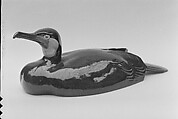 Figure of Cormorant, Tennozan Kawashima Japanese, Pottery; natural-colored body with black glaze overall; throat buff, speckled towards beak; beak, brown; eyes, yellow-gray; underside natural color with clear glaze, Japan