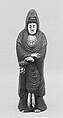 Figure of Kwannon, Clay covered with white slip under a thin glaze and touches of enamel (Kyoto ware, Bizen type), Japan