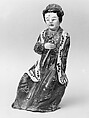 Figure, Stoneware painted in underglaze black, overglaze polychrome enamels (Cizhou ware), China