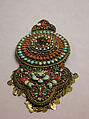 Earring, Silver gilt with precious and semi-precious stones, Tibet