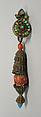 Earring, Gold with precious and semi-precious stones, Eastern Tibet