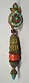 Earring, Gold with precious and semi-precious stones, Eastern Tibet