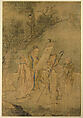 Examining the Hanging Picture, Unidentified artist, Album leaf; ink and color on silk, Korea
