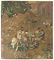 Examining Antiques at Literati Gathering, Wang Li Mu, Album leaf; ink and color on silk, Korea