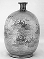 Bottle, Pottery decorated with blue under a crackled glaze (Kyoto ware), Japan