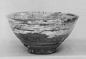 Teabowl, Clay with inlaid mishima design under transparent glaze (Karatsu ware), Japan