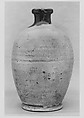 Wine Bottle, Clay covered with white slip and a crackled transparent glaze; darker glaze around the neck (Agano ware), Japan