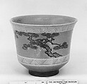 Deep Cup, Clay with incised and inlaid design, covered with a transparent crackled glaze, Japan
