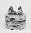 Incense Box, Dr. Bunkio Masaki  Japanese, Clay roughly modeled with two small figures; light glaze (Seto ware), Japan