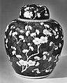 Covered jar with plum blossoms, Porcelain painted in underglaze cobalt blue (Jingdezhen ware), China