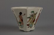 Octagonal cup with the Eight Immortals, Porcelain painted in overglaze polychrome enamels (Dehua ware), China