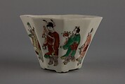 Octagonal cup with the Eight Immortals, Porcelain painted in overglaze polychrome enamels (Dehua ware), China